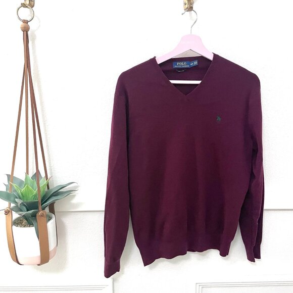Polo Ralph Lauren Men’s Burgundy Pima Cotton V-Neck Sweater Size M - Picture 2 of 6